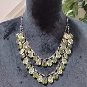Women's Green Water Drop Charm Beaded Chain Pendant Necklace